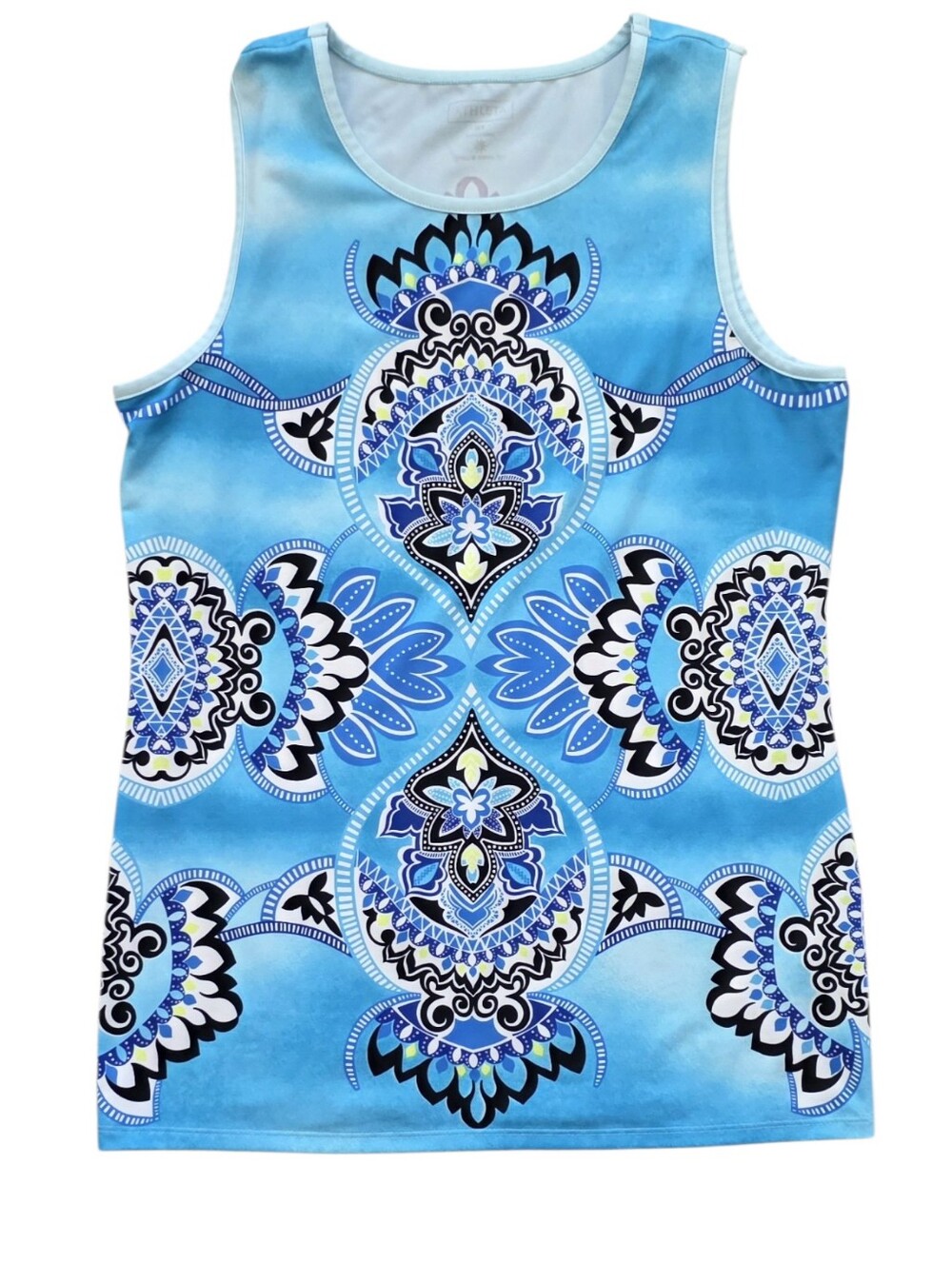 Athleta Blue White Medium Tall Mandala Kaleidoscope Print Yoga Workout Tank Top
